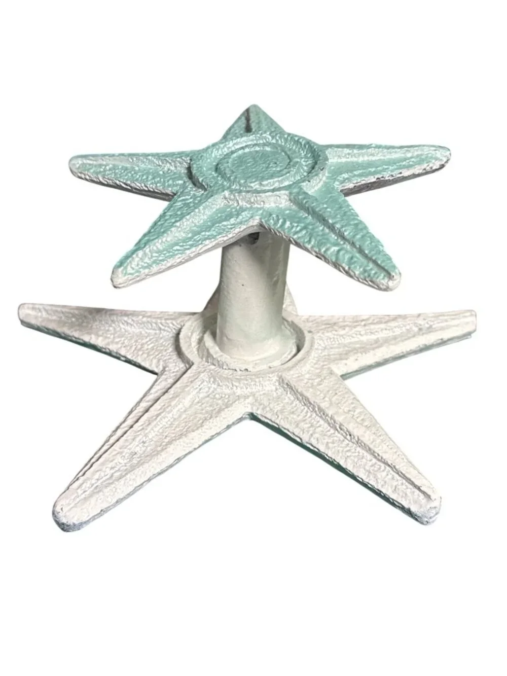 Starfish Wall Hook Coastal Décor Cast Iron Painted White & Aqua Nautical-Themed